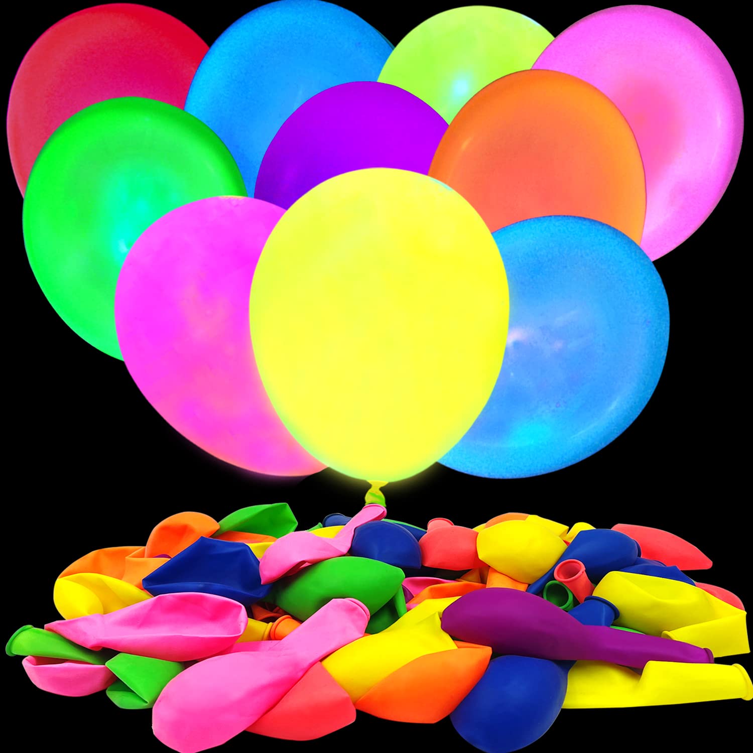 110 Pieces UV Neon Balloons Glow in the Dark Party Supplies - Product Imagery