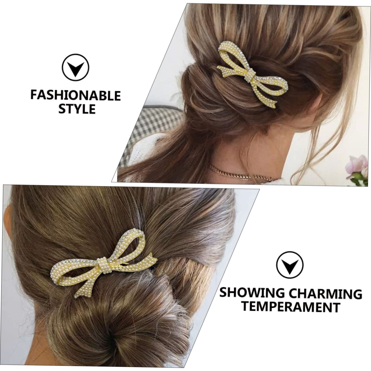 Happyyami Pearl Bridal Hairpin with gold bow design, elegant wedding hair clip for bridal hairstyles and special occasions.