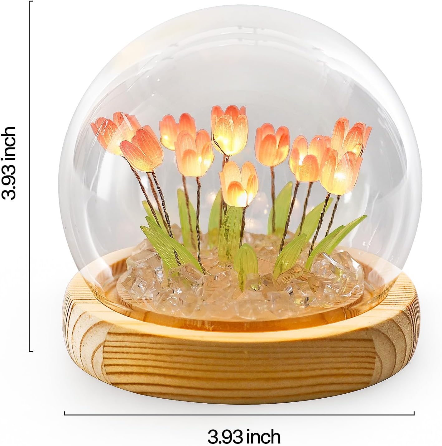 ONXE tulips night light with cute flower design inside a glass dome, ideal for romantic home decor and cozy room lighting