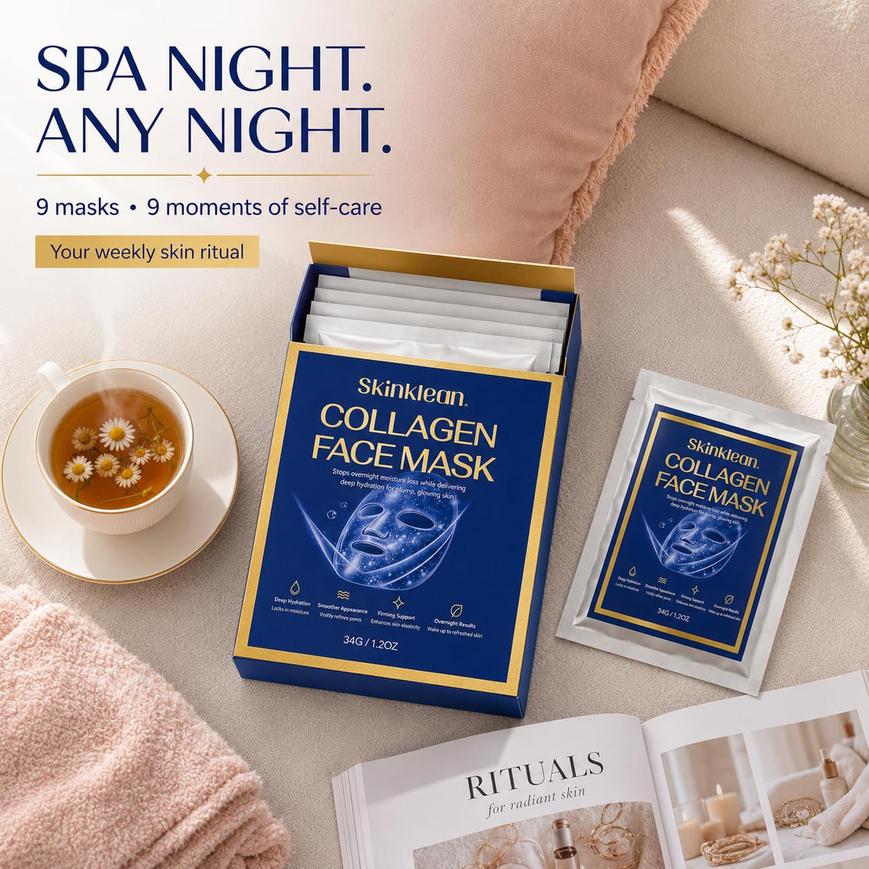 SkinKlean Collagen Face Mask 9 Pack,Hydrating Sheet Masks for - Kymezol