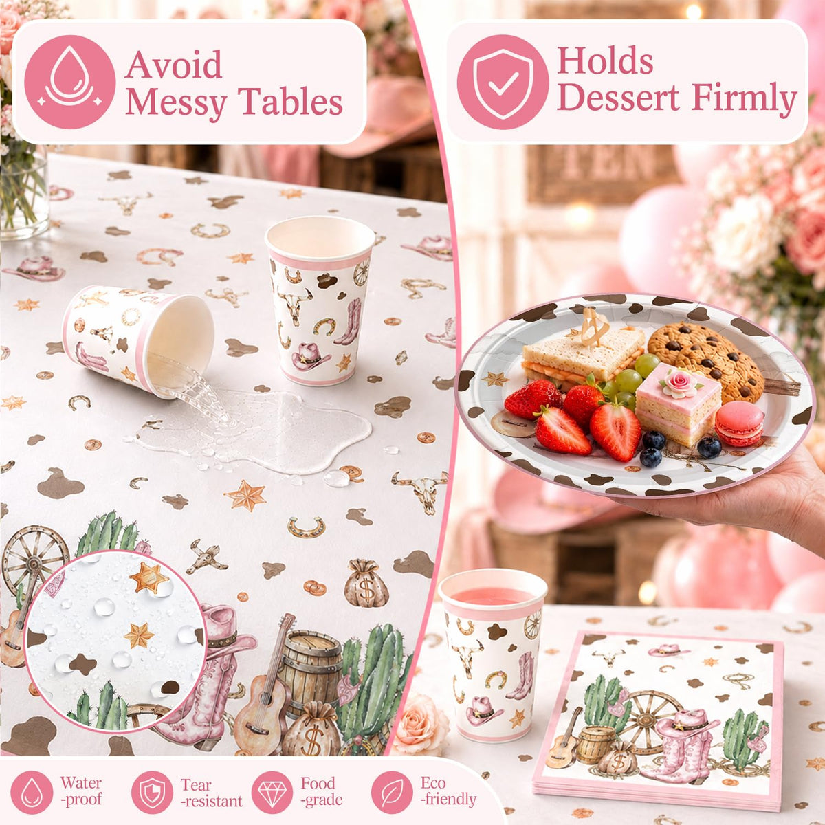 201pcs Western Cowgirl Birthday Party Decorations Tableware - Xynic Official Imagery - 6