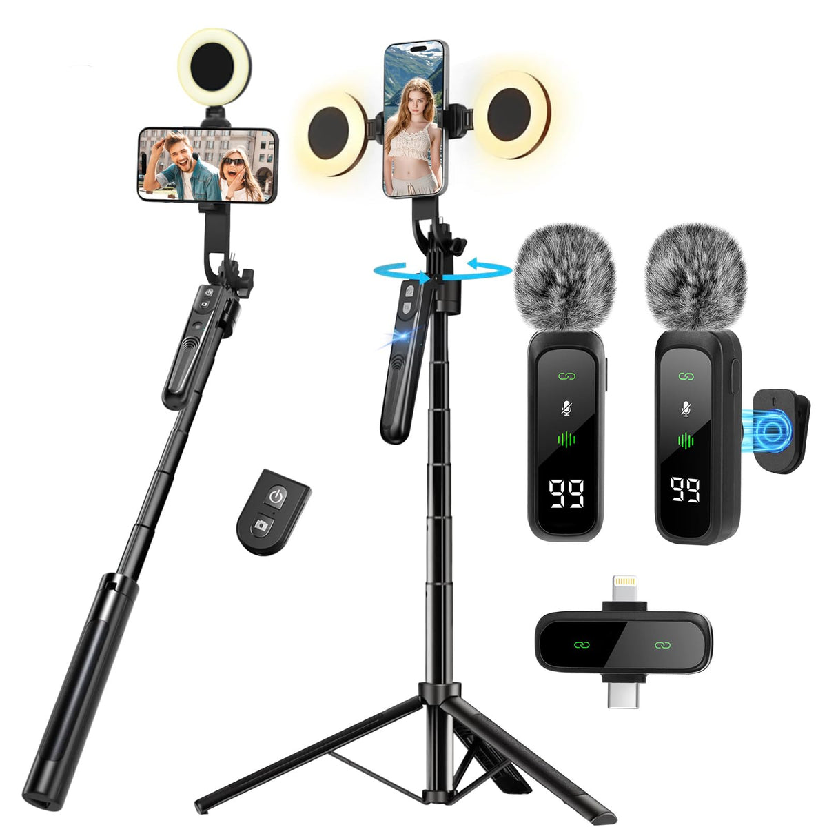Vlogging Kit for iPhone Android Phone Tripod with Light and - HUGSEE Official Imagery - 1