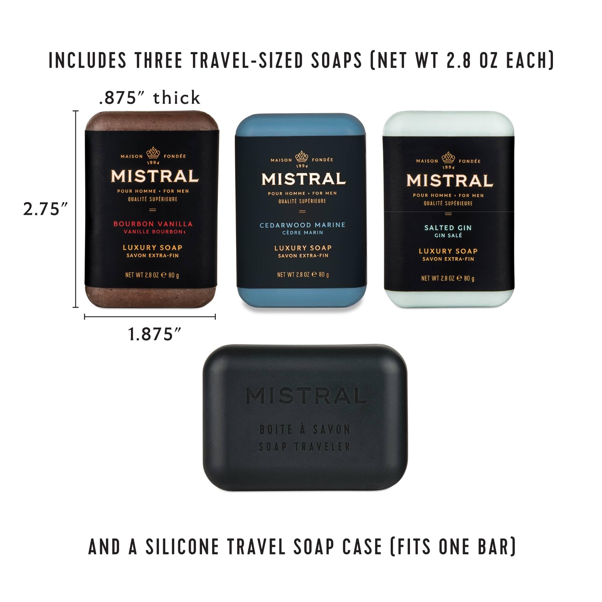Mistral Voyager Men's Soap Gift Set with Travel Case, 3-Piece Set