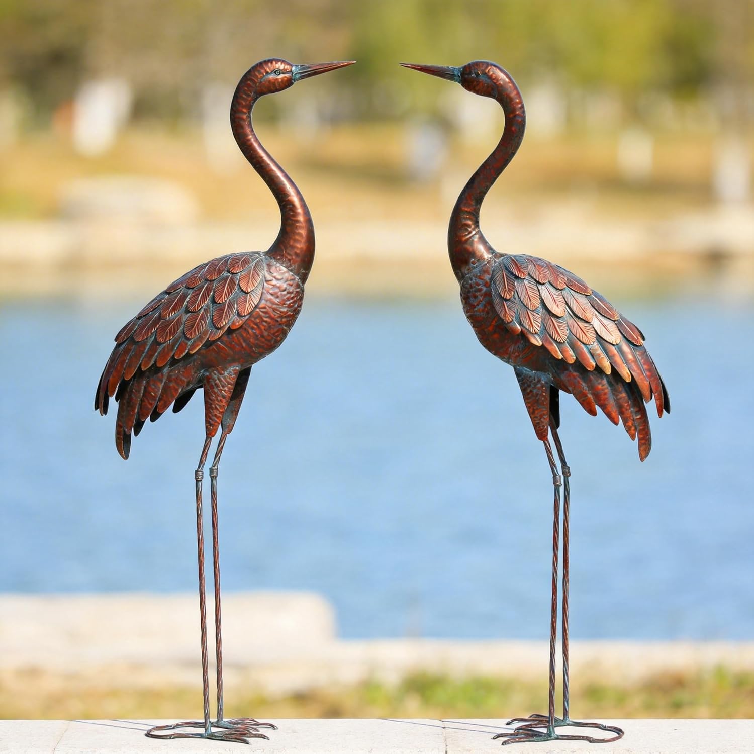 Chisheen 2PCS outdoor garden crane statues made of metal, decorative yard art sculptures for outdoor garden decor