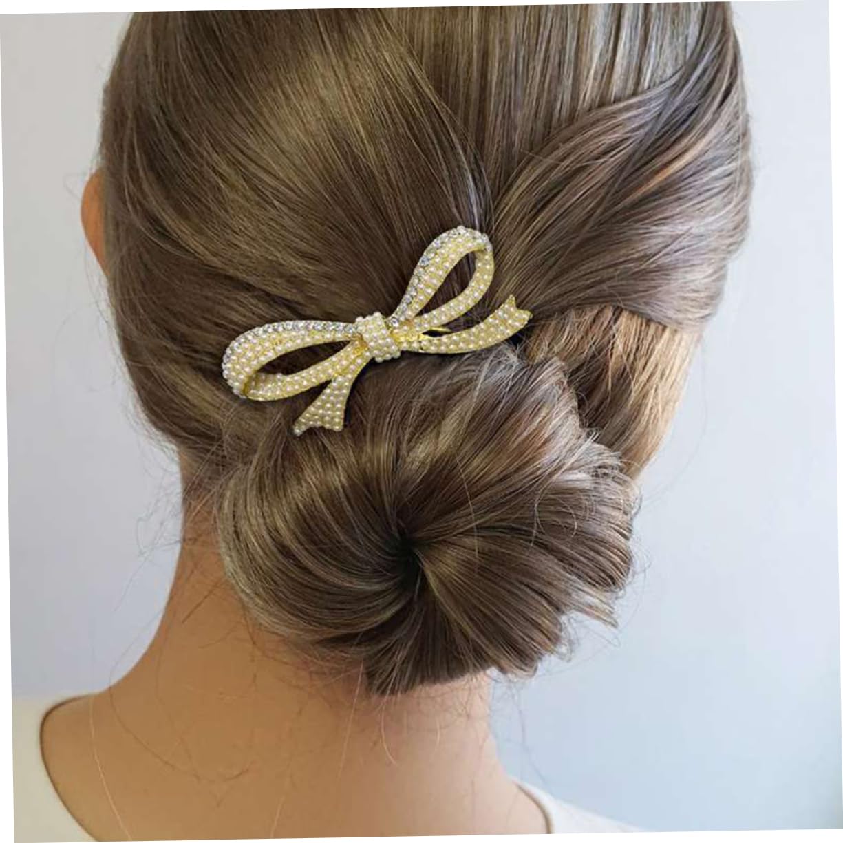 Happyyami gold pearl bridal hairpin with bow design, elegant wedding hair clip for special occasion hairstyles