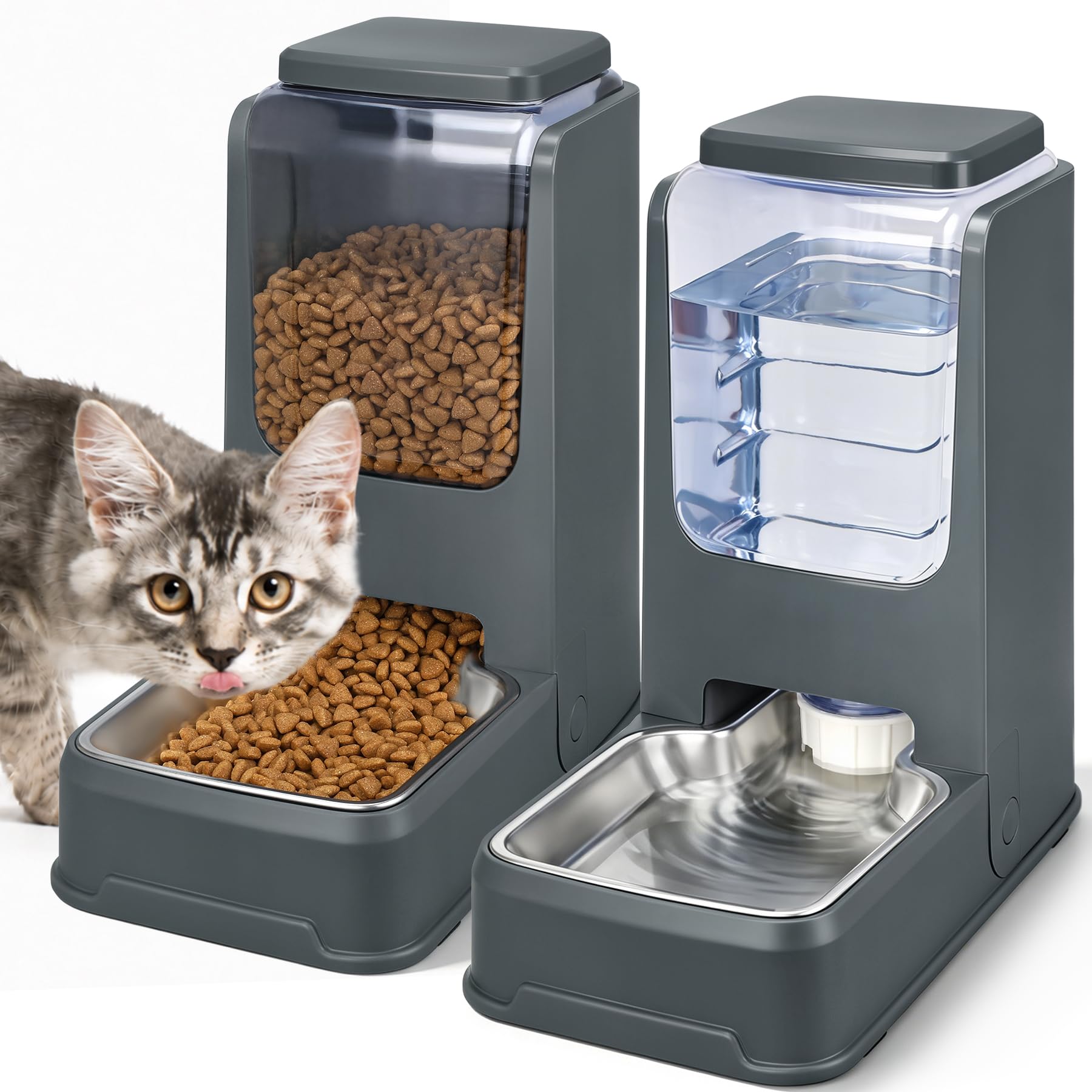2 Pack Automatic Cat Feeder and Water Dispenser Set with Dog - Product Imagery