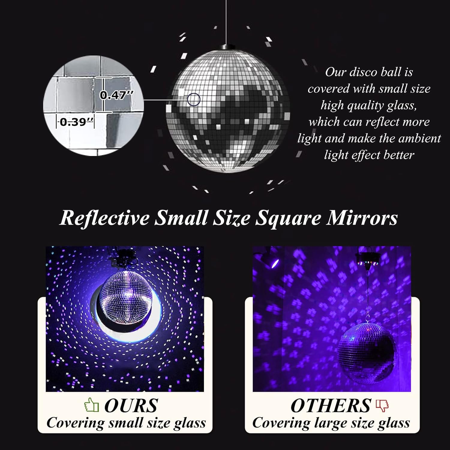 Large 12-inch hanging mirror disco ball from Youdepot, decorated with reflective tiles, ideal for dance parties and disco decor