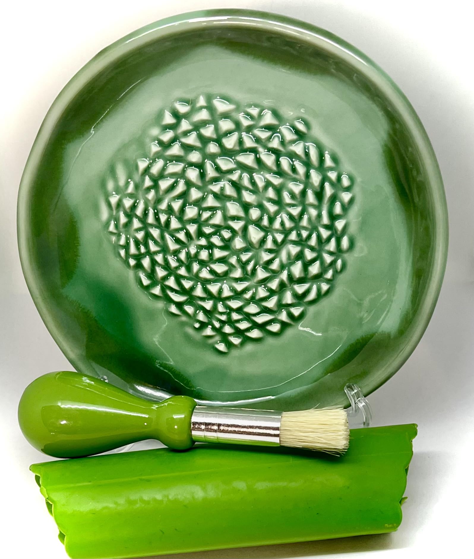 Premium Ceramic Garlic Grater Plate Set - Turquoise Mountain - Product Imagery
