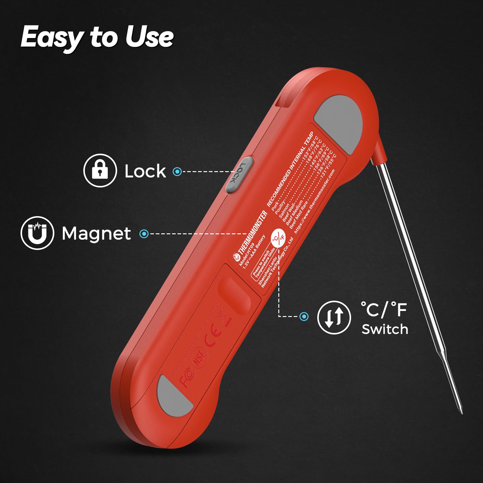 ThermoMonster 0.5 Sec Instant Read Meat Thermometer Digital for C by ThermoMonster - Angle View 8