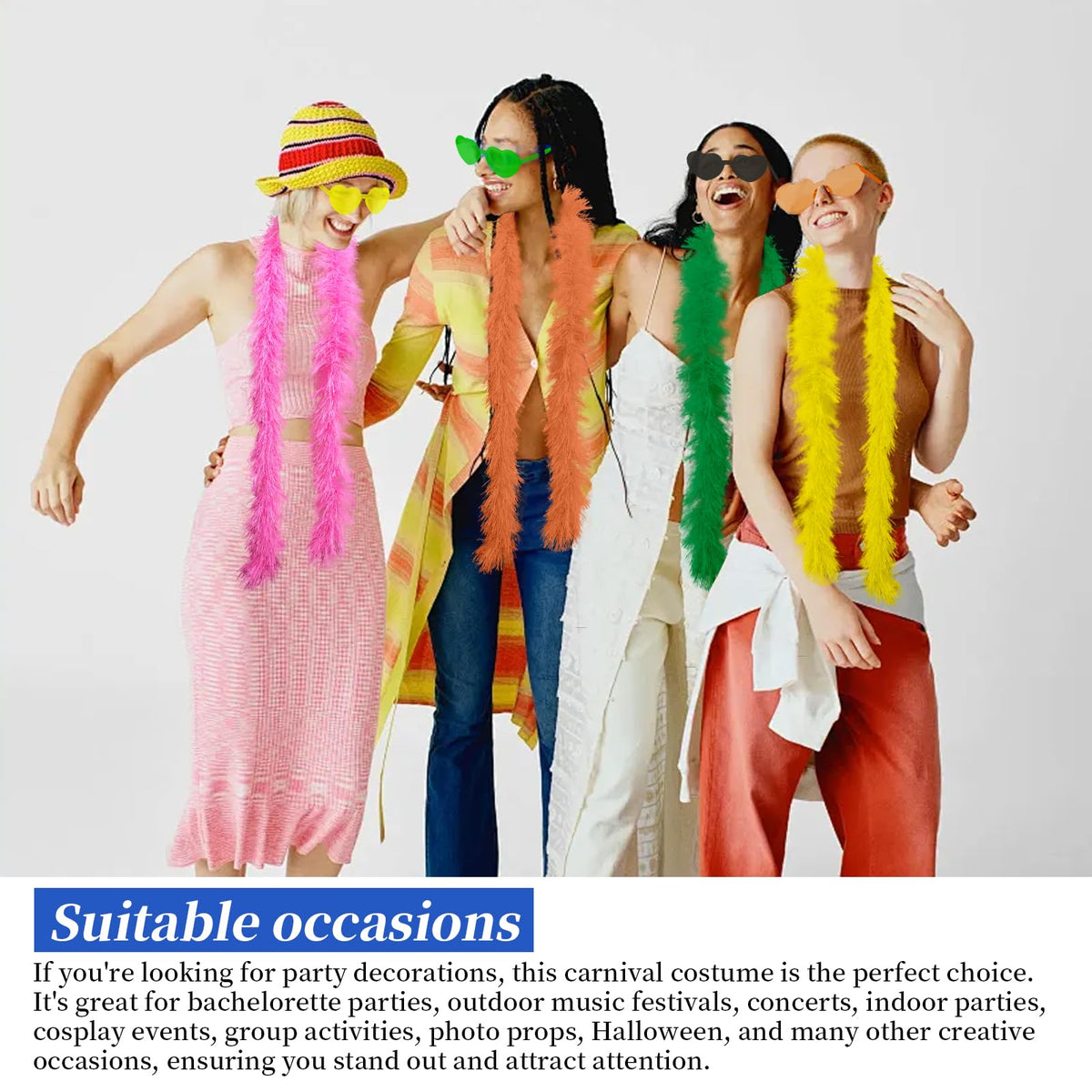 28 Pcs 5 Ft Feather Boas and Heart Sunglasses Set 14 Colors - TANEMUDO Official Imagery - 5