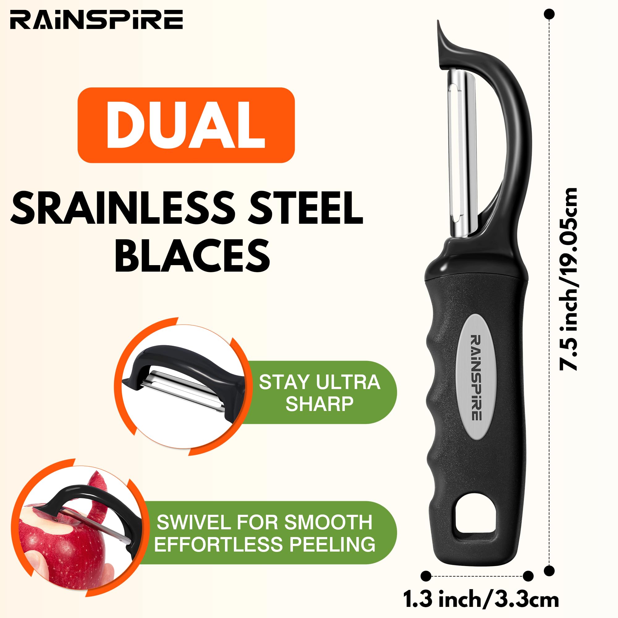 Rainspire Swivel Vegetable Peeler Soft Comfort Handle Sturdy Long by Rainspire - Angle View 2