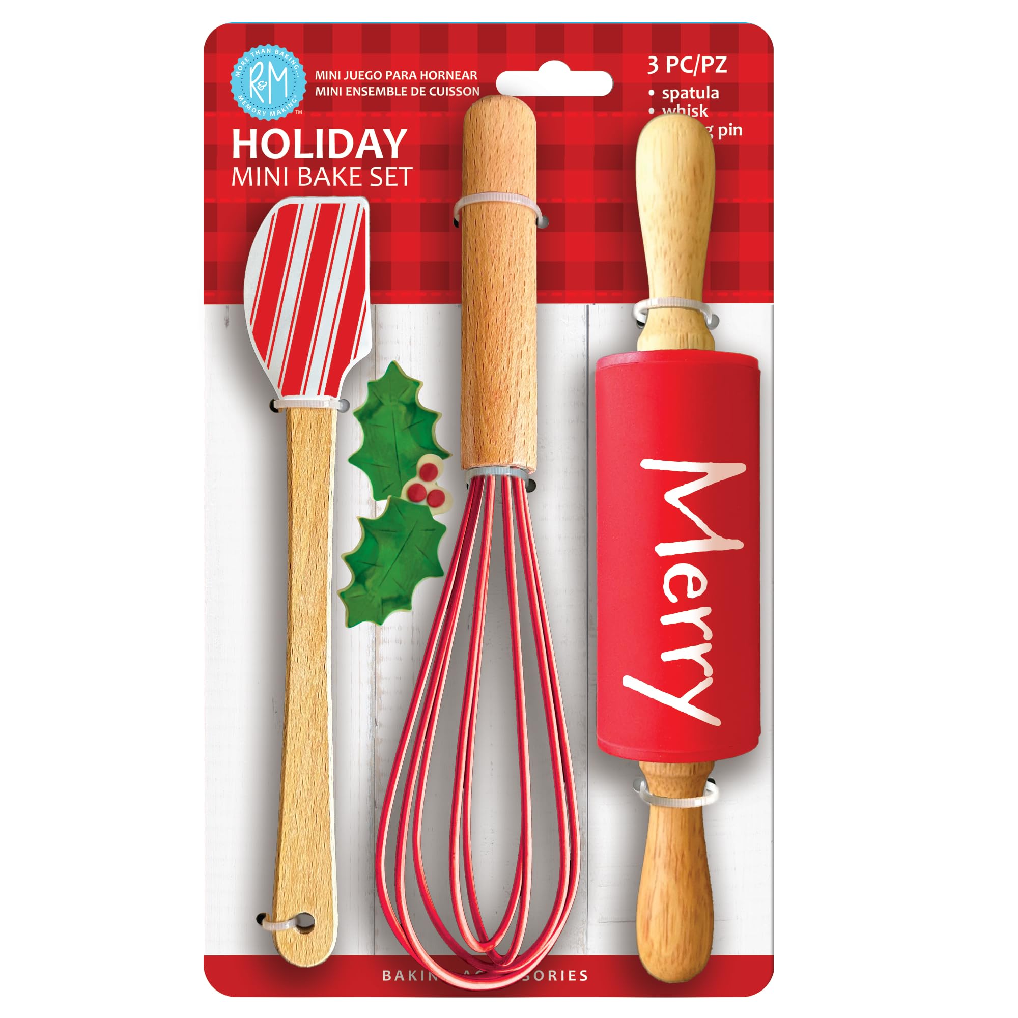 R&M Christmas Holiday 3 Piece Mini Bake Set – Spatula, Whisk & Rolling - View 1