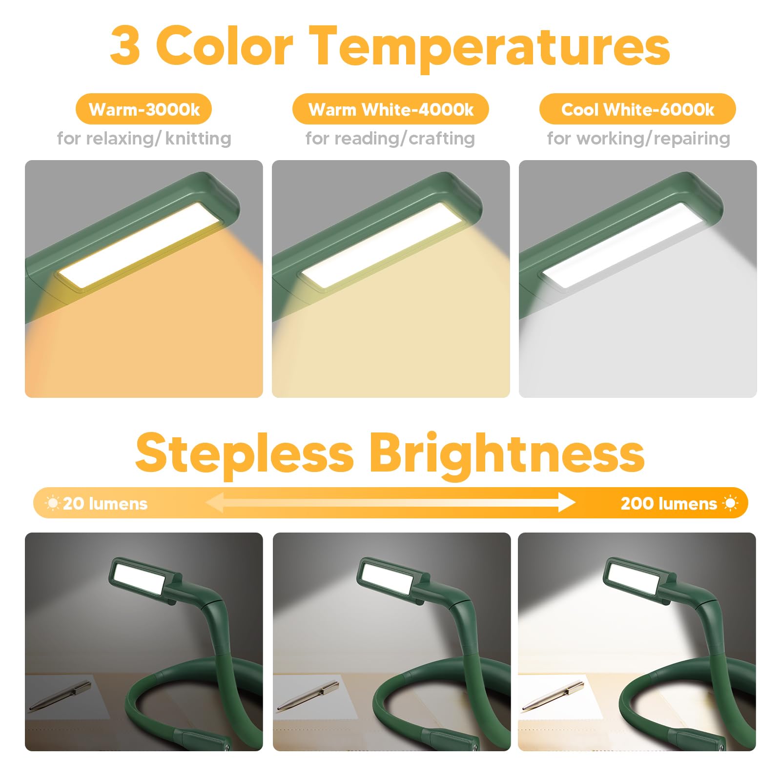 EastPin Neck Reading Light, 80-hr Lasting Rechargeable Book Light Wide - View 5