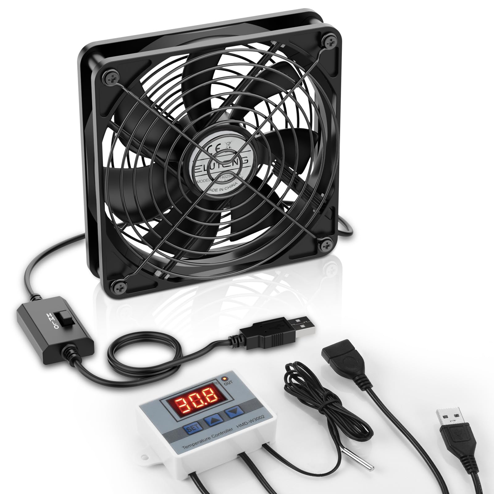 ELUTENG USB Fan 140mm with Digital Temperature Controller, 5V USB Powered PC Com - ELUTENG Official Product View 1