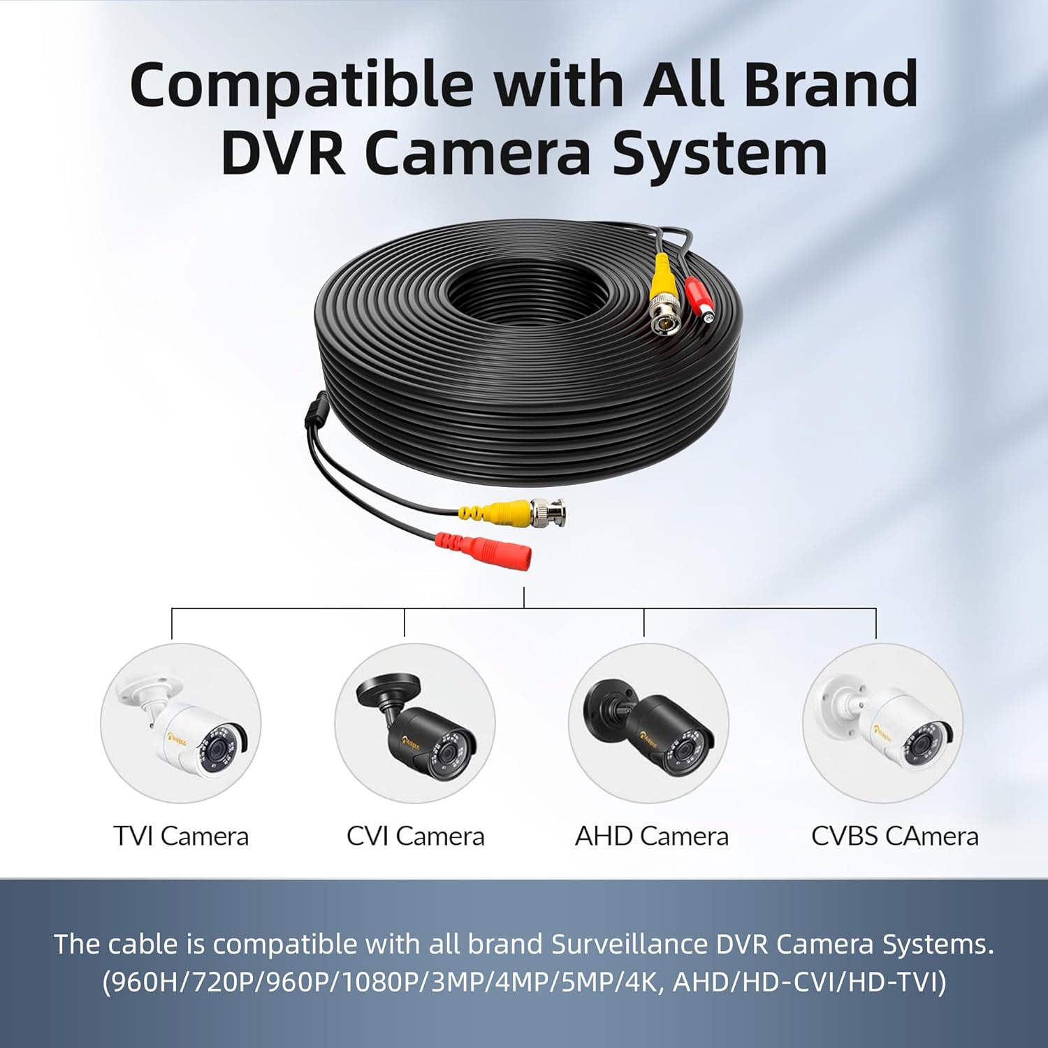 ABLEGRID 4-pack 100ft BNC security camera cable with video and power wire for CCTV surveillance systems.