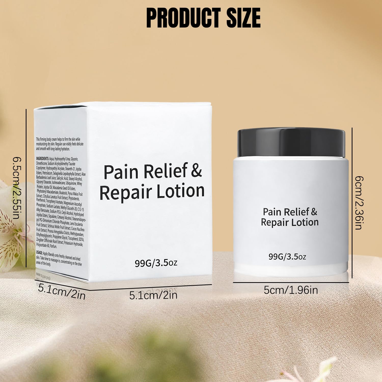 SereniMist Mira Relief Lotion, magnesium and arnica cream, a skin moisturizer in a white tube with a blue cap.