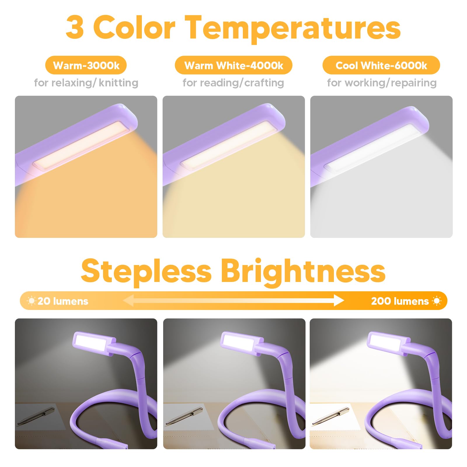 EastPin Reading Lights for Books in Bed, 3 Colors Dimmable Neck Light - View 6