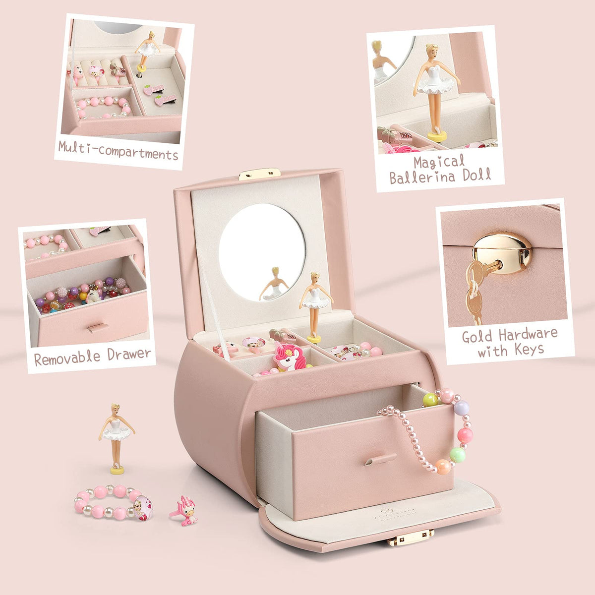 VLANDO 2 Layer Girls Musical Jewelry Box with Ballerina and - VLANDO Official Imagery - 6
