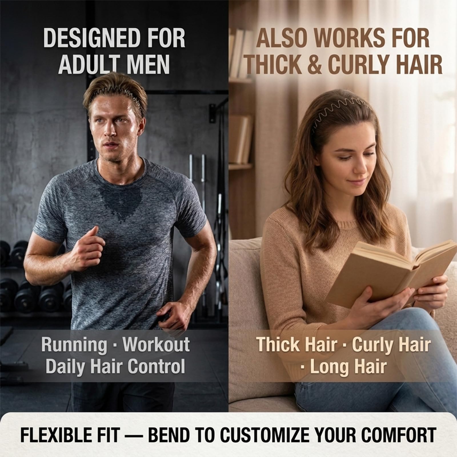 Metal Headband for Men, Non Slip Wave Hair Band, Flex Grip 6 Pcs - KELUBATU Official Product View 4