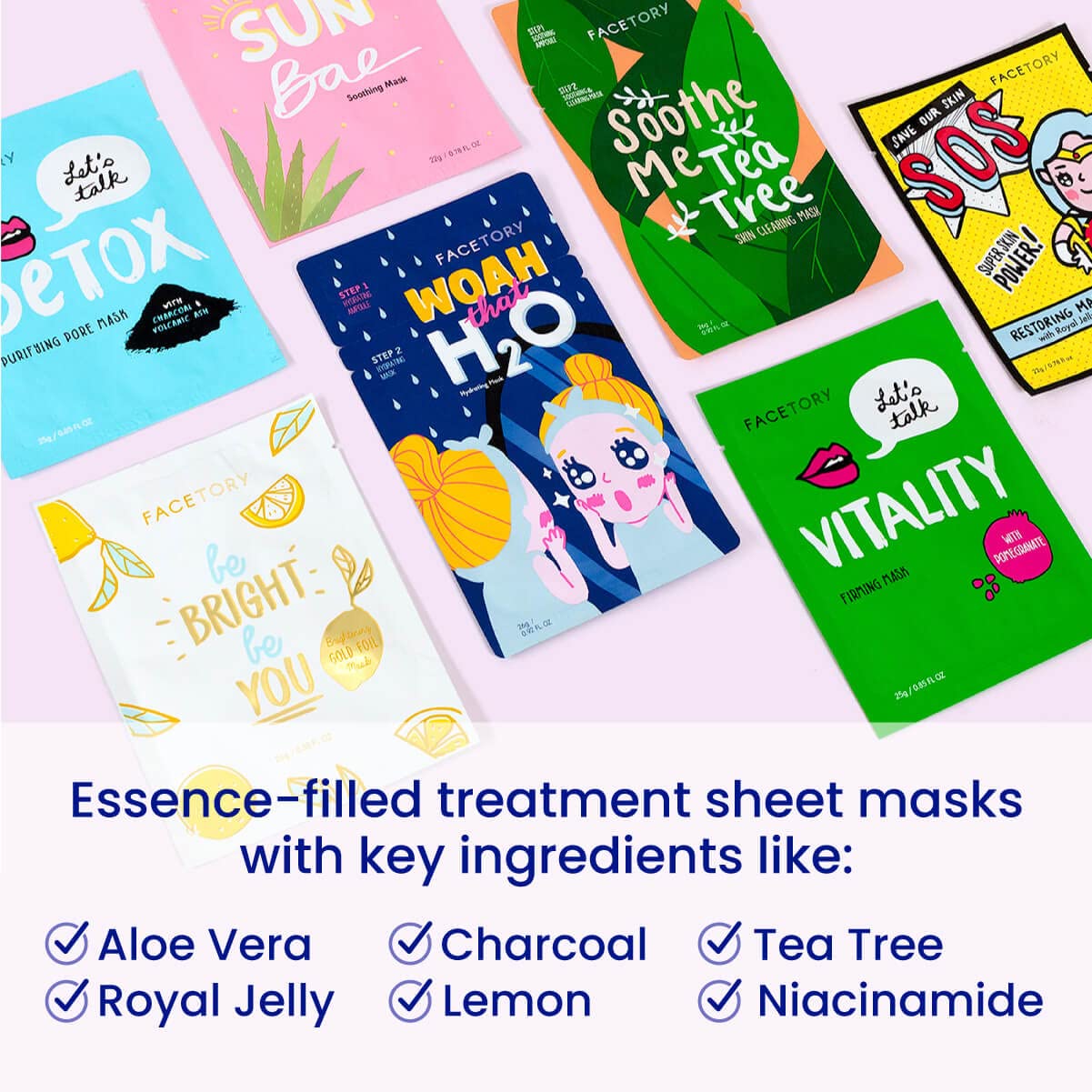 FACETORY Best of 7 Korean Face Mask Variety Pack, Radiance &amp; - FACETORY