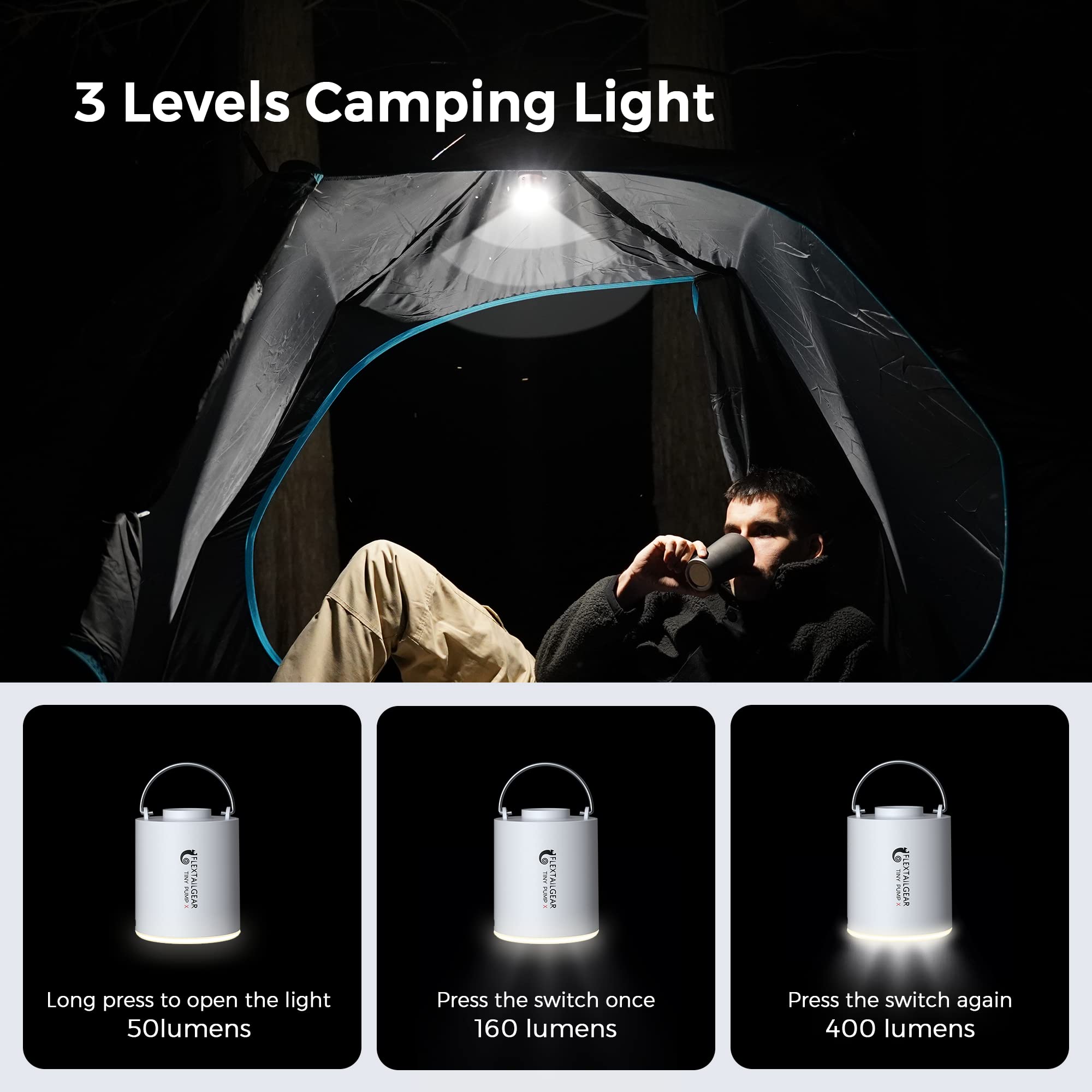 FLEXTAILGEAR Tiny Pump X Portable Air Pump+ Camping Light Ultra-Mini Air Pump wi - FLEXTAILGEAR Official Product View 4