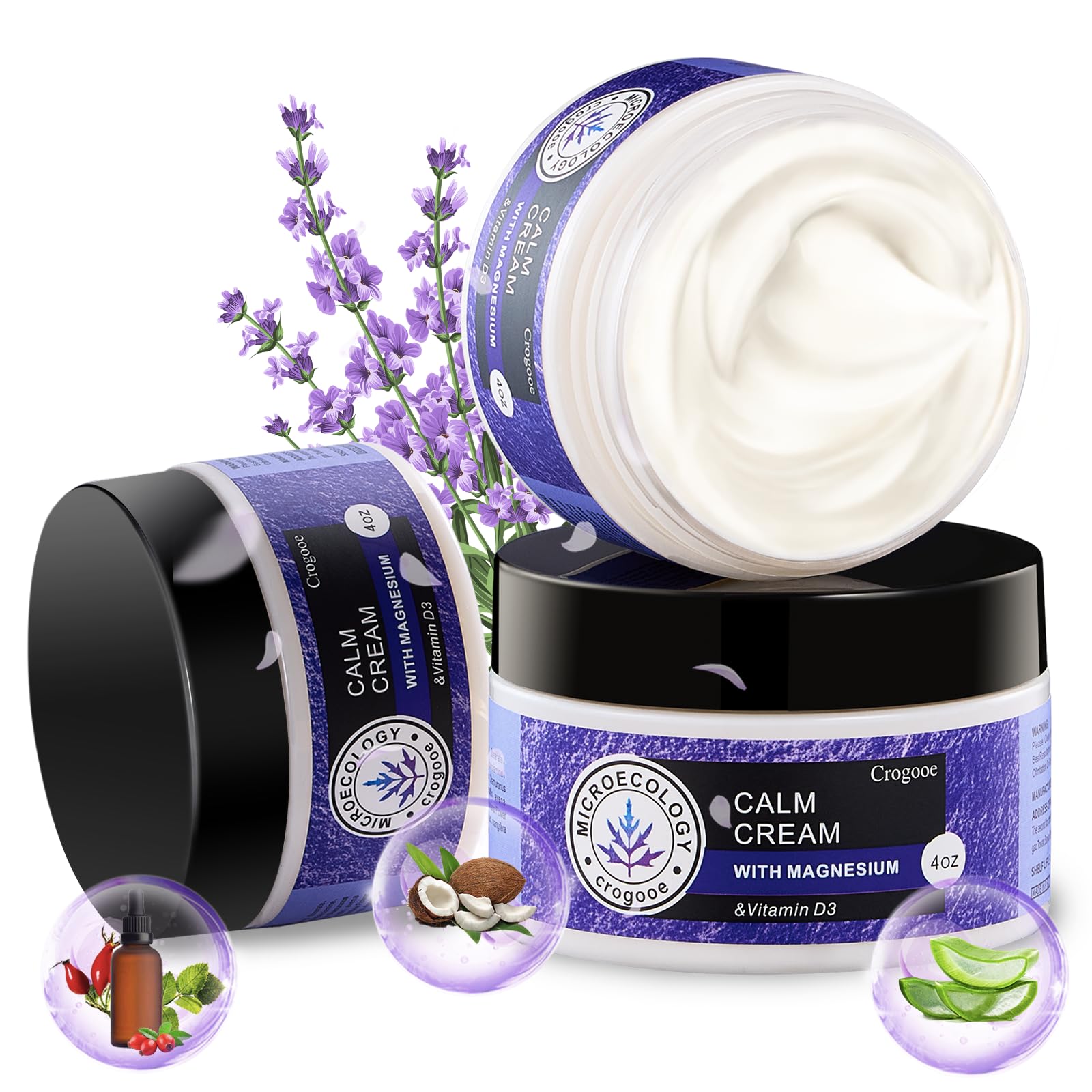 APLEFBE 2025 Updated Magnesium Cream for Sleep: Nighttime Magnesium Lotion for Pain & Leg Cramps, Muscle Relaxation, Calm, Deep Hydration, Skin Care for Kid, Men, Women (Lavender), 3PC