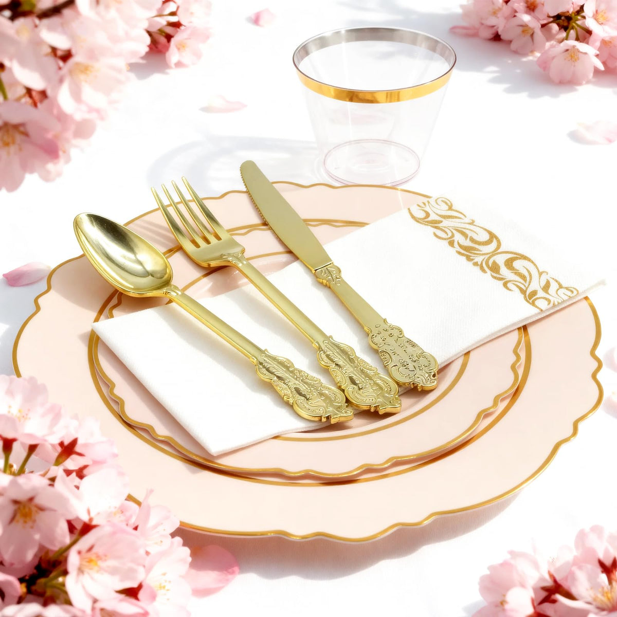 AIRE Pink Gold Plastic Plates Set 175PCS Disposable - AIRE Official Imagery - 3