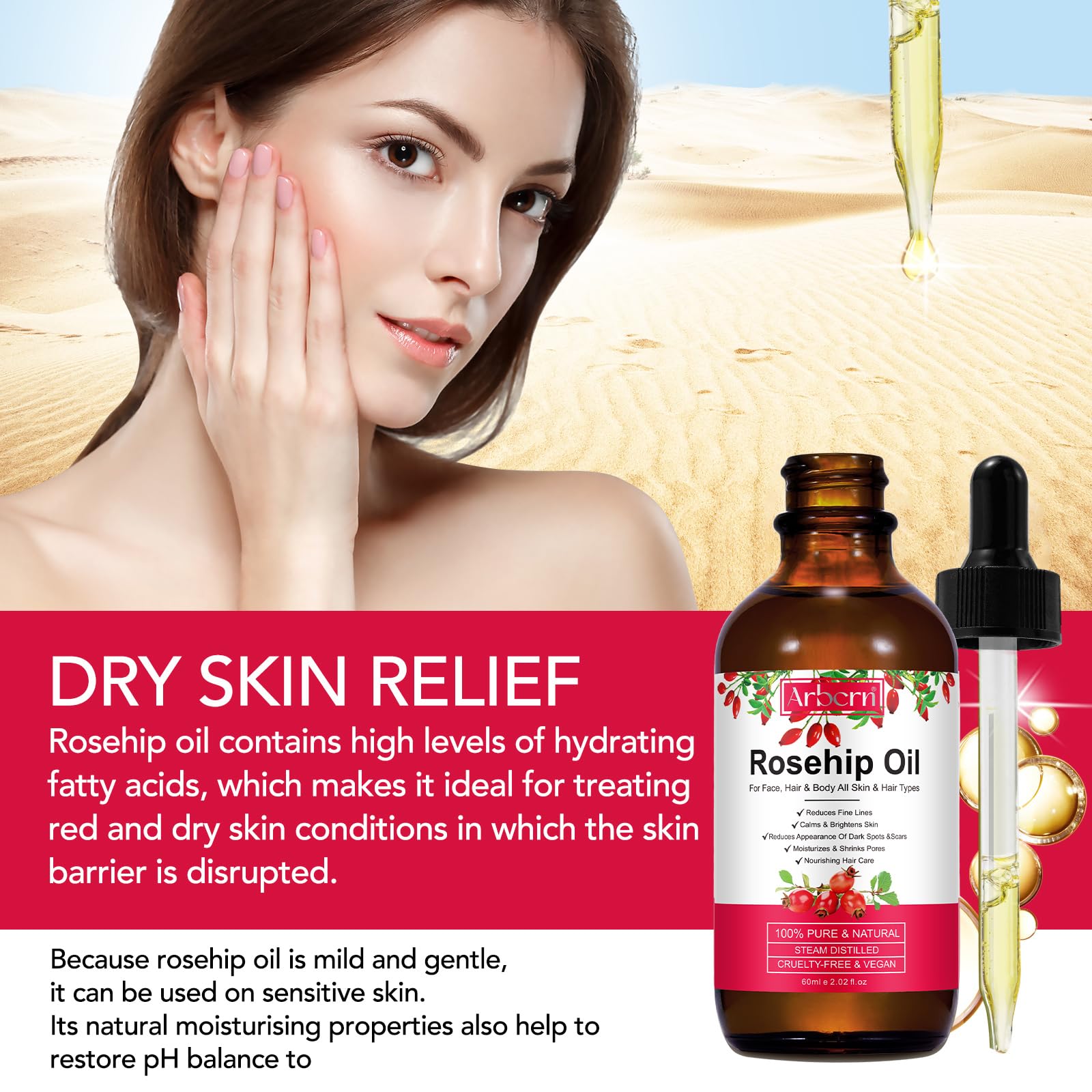 A r b c r n Rosehip Oil for Face,100% Pure Rosehip Seed Oil Cold Pressed - A r b c r n Official Product View 6