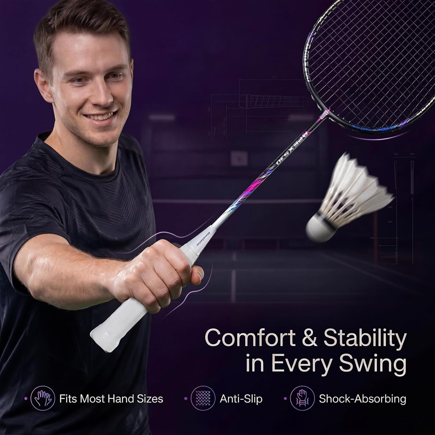 AboveGenius carbon fiber badminton racket set with professional badminton racquets and grips, ideal for competitive play.