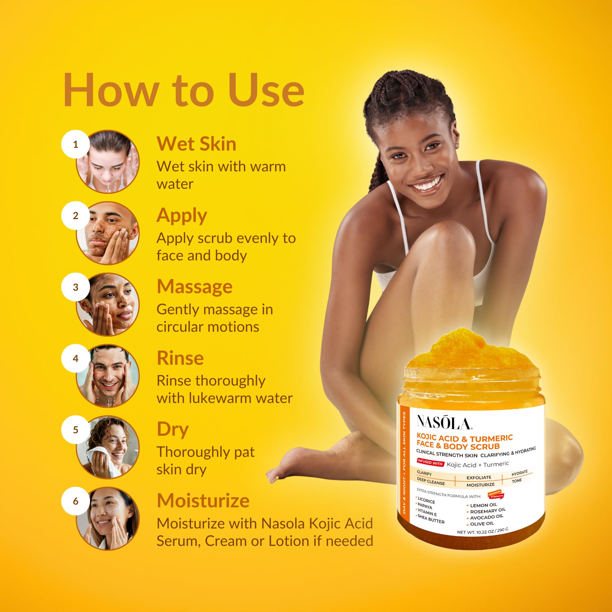 Nasola Kojic Acid Turmeric Face and Body Scrub - Moisturizing & Exfoliating - Nasola Official Product View 7