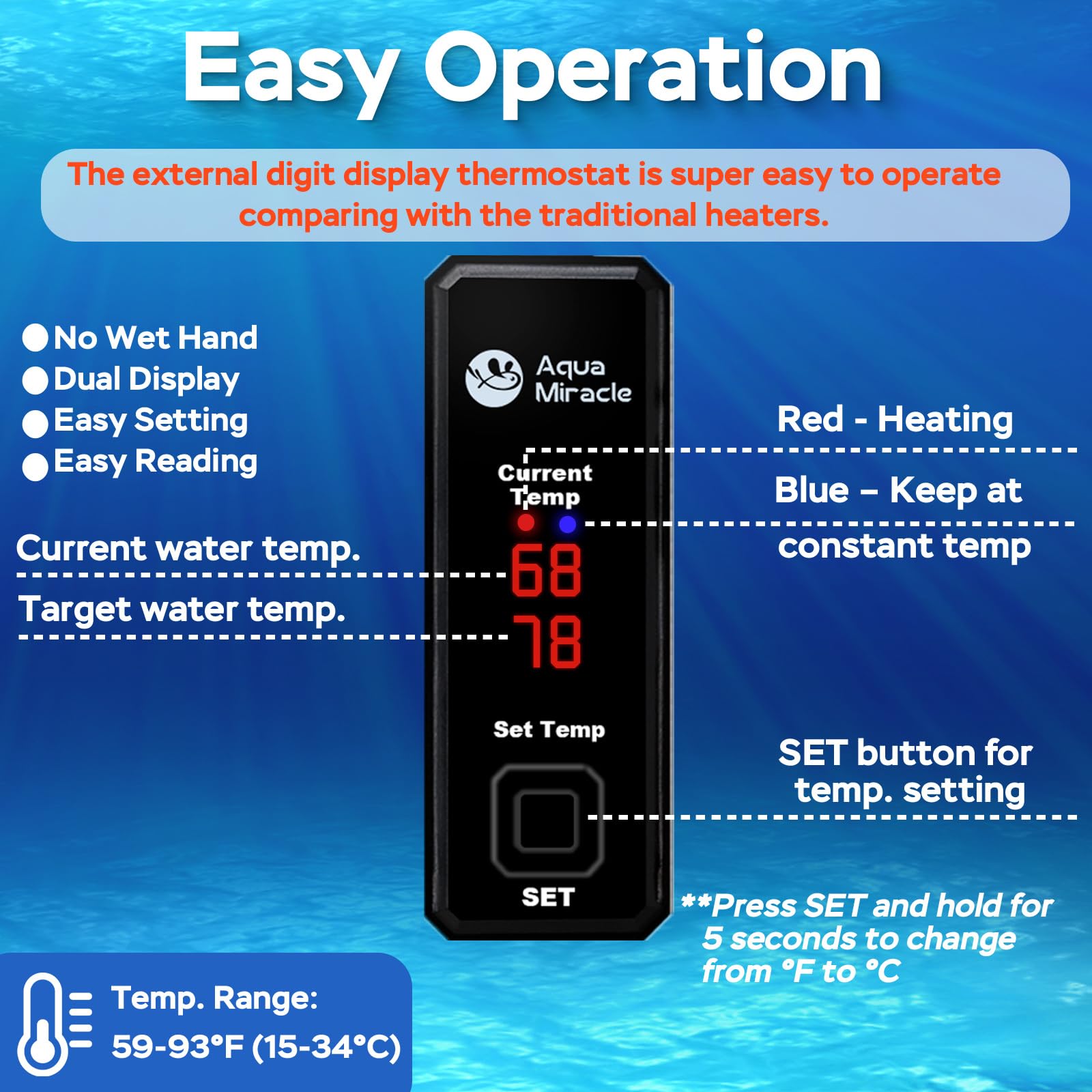AquaMiracle 100W Small Aquarium Heater Fish Heater, Super Mini Fi - AquaMiracle Official Product View 4