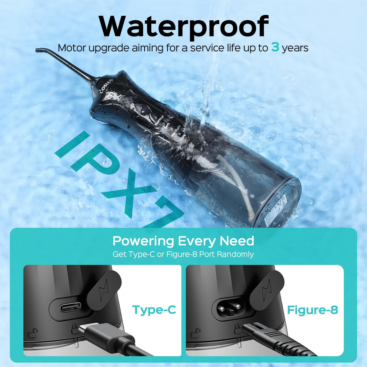 COSLUS C30 Water Dental Flosser Upgraded DIY Mode Black 1Pcs - COSLUS Official Imagery - 7