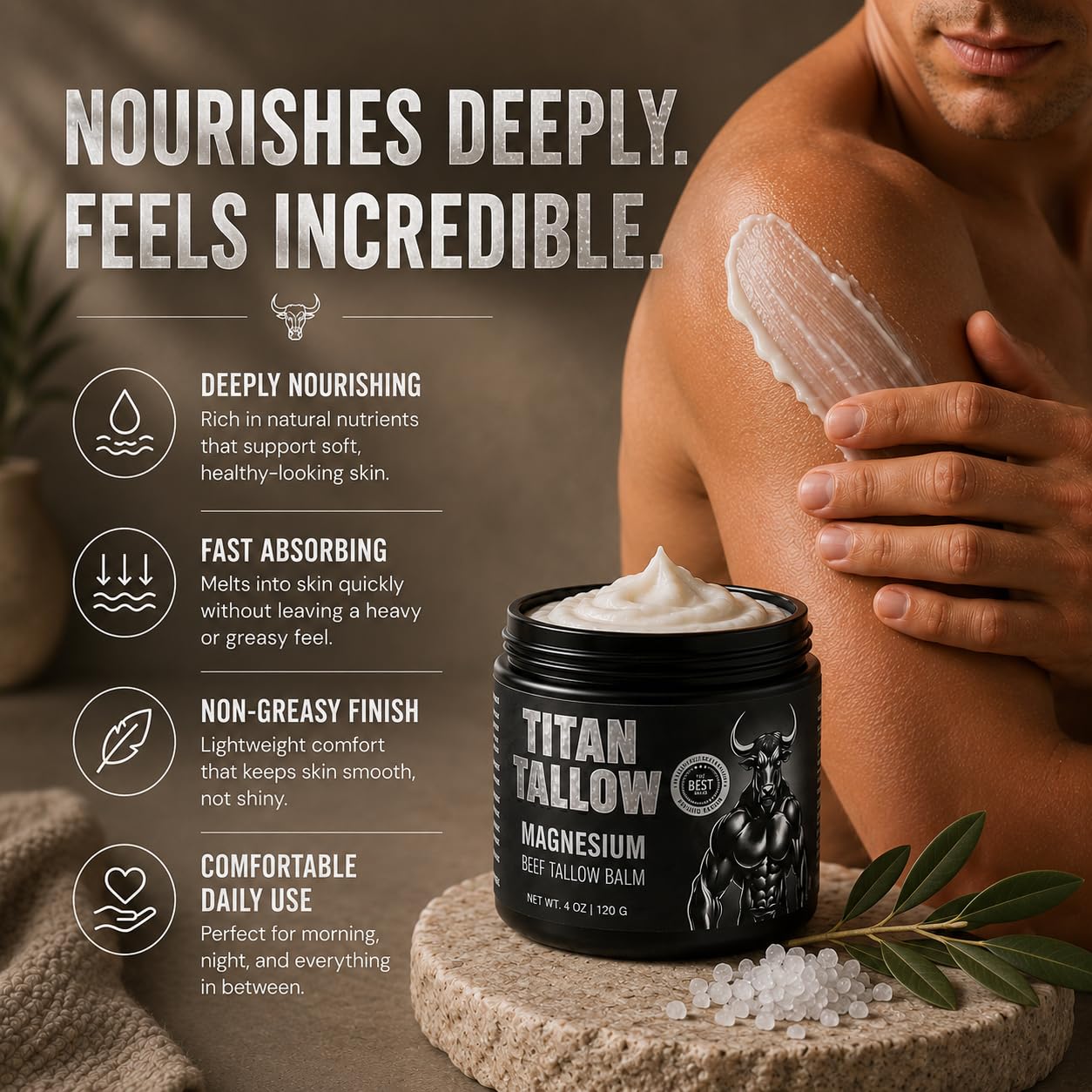 Balm for Face and Body with Magnesium - Grass-Fed, Grass-Finished Beef Tallow Moisturizer with Manuka Honey, Jojoba Oil, Rosehip Oil, Calendula Extract, and Vitamin E - Titan Tallow Official Product View 7