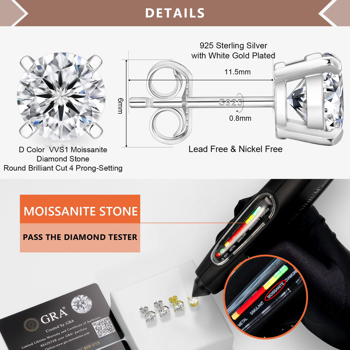 KRKC CO Lab Grown Moissanite Stud Earrings for Women - KRKC&CO KEEP REAL KEEP CHAMPION Official Imagery - 4