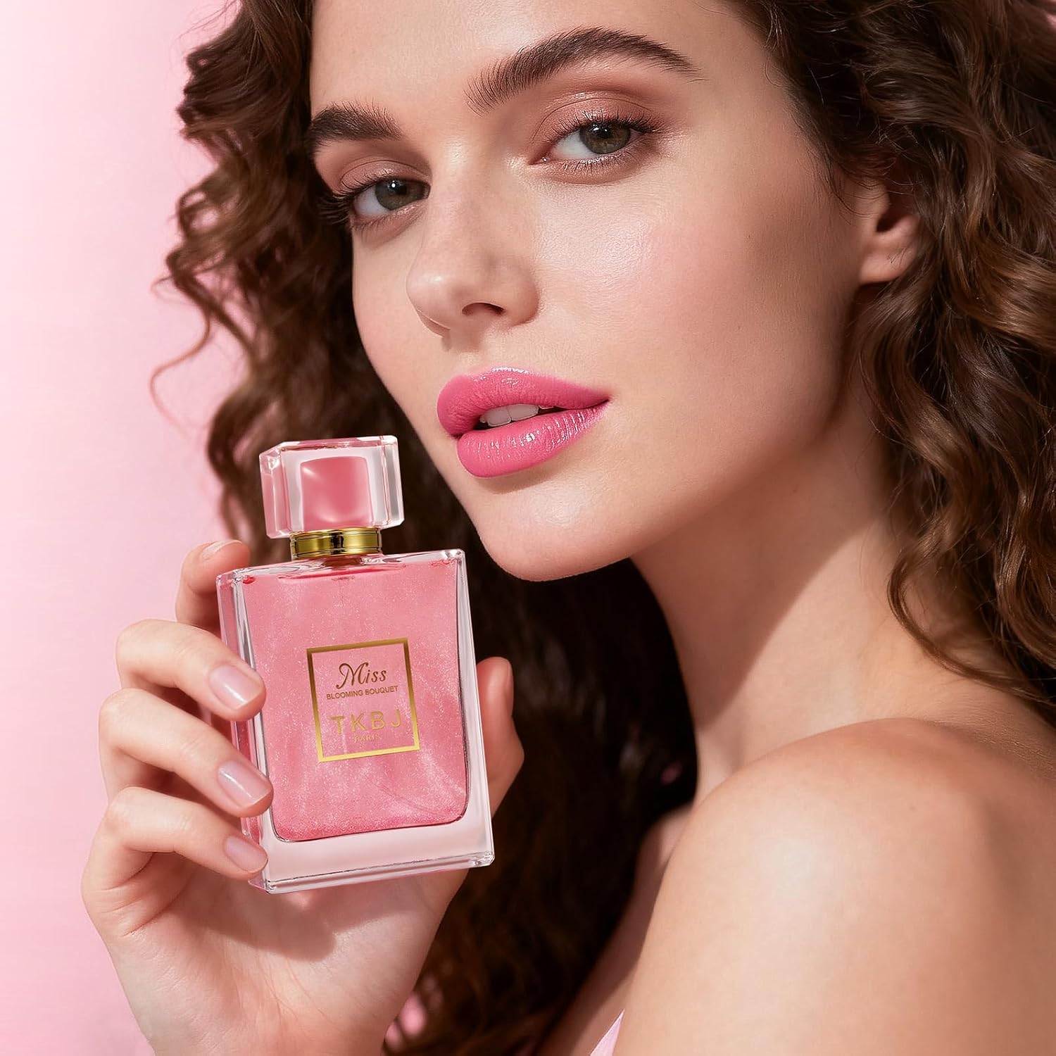 Miss Blooming Bouquet TKBJ floral fruity Eau de Toilette for women, featuring a delicate perfume bottle with a pink floral design.