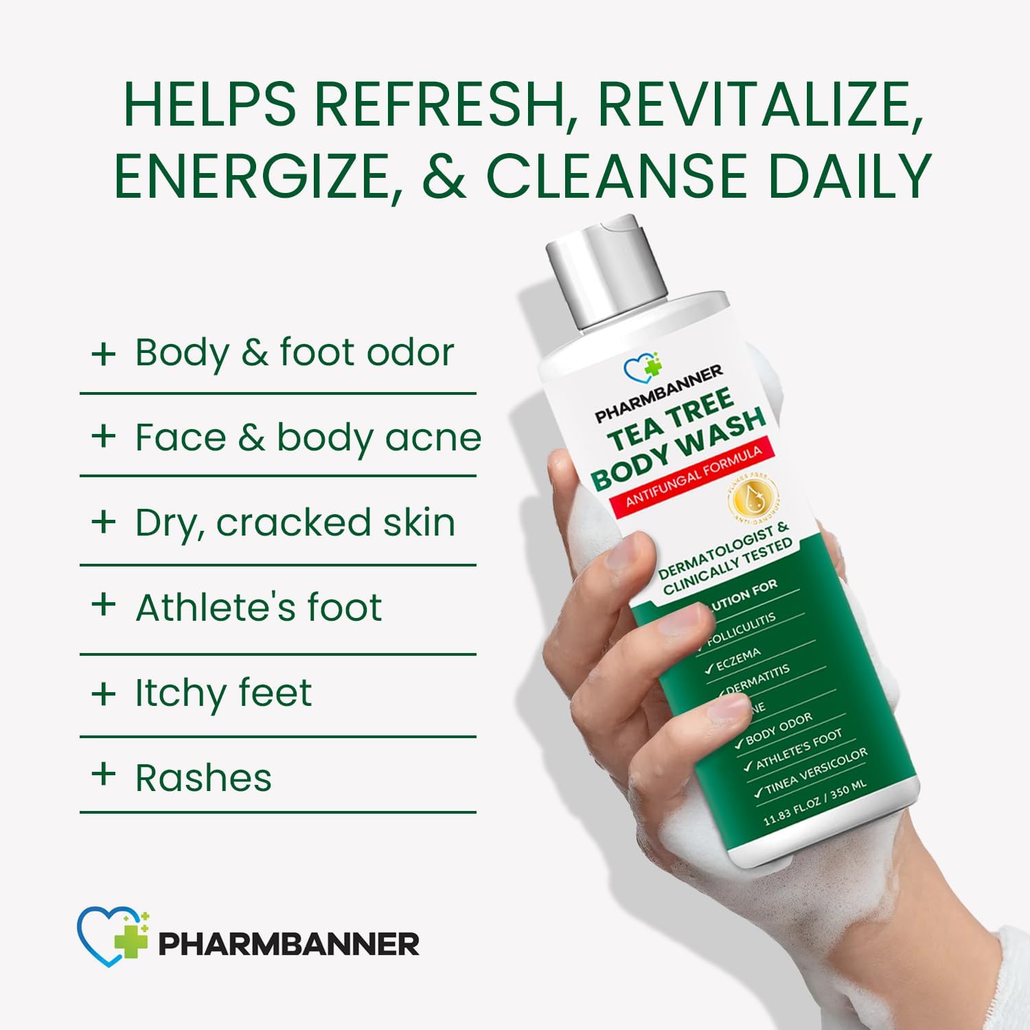 PHARMBANNER Tea Tree Antifungal Body Wash Soothes - PHARMBANNER Official Imagery - 3