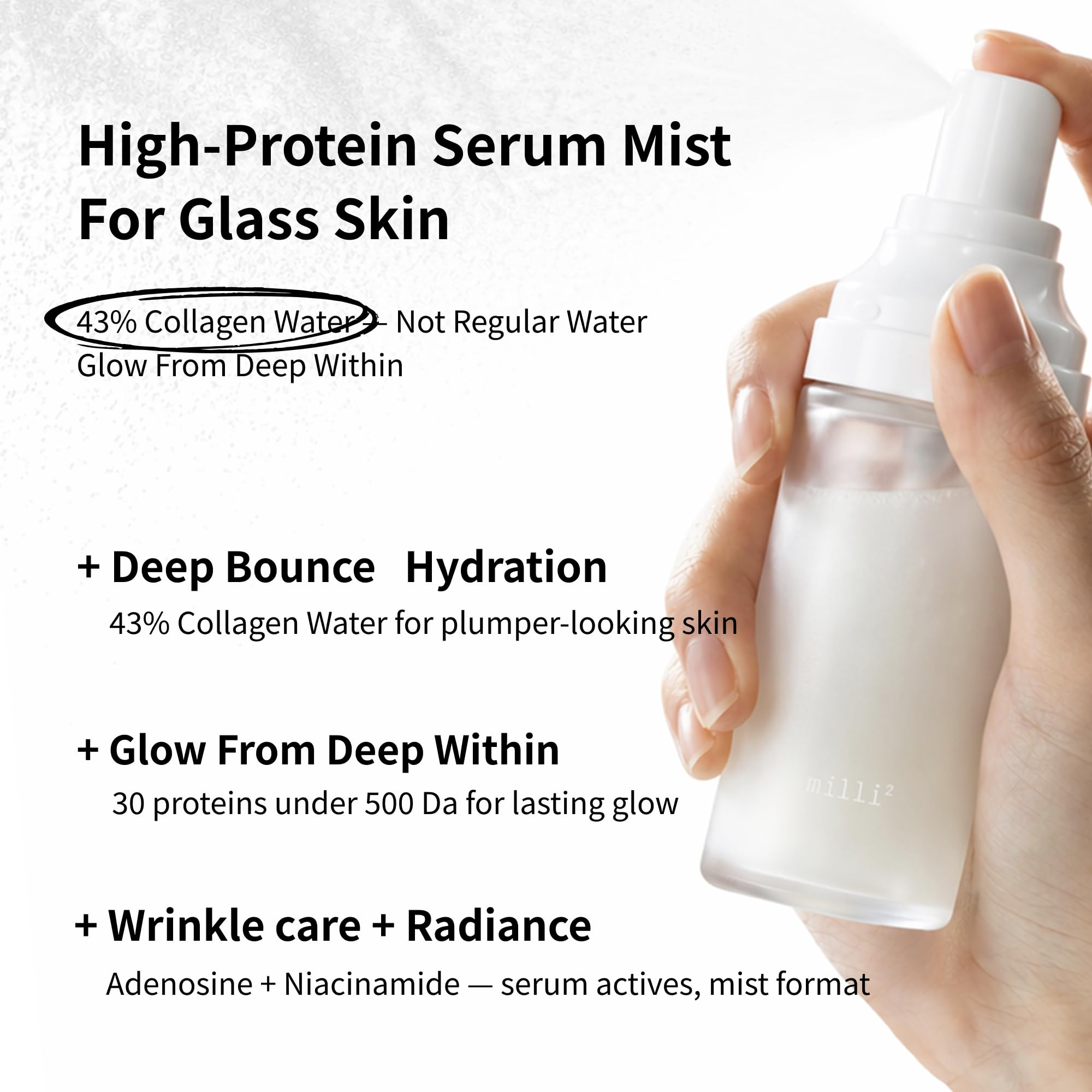 millimilli 500 Dalton Protein Mist with 30 Collagen Peptides, 43% Collagen Complex - millimilli Official Product View 10