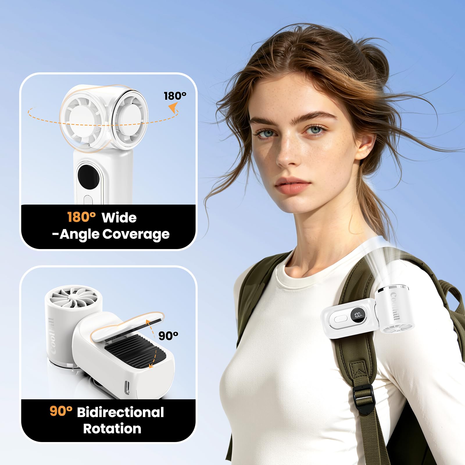Coolhill Portable Clip-On Mini Fan Handheld Turbo Fan with 100 Sp - Coolhill Official Product View 3