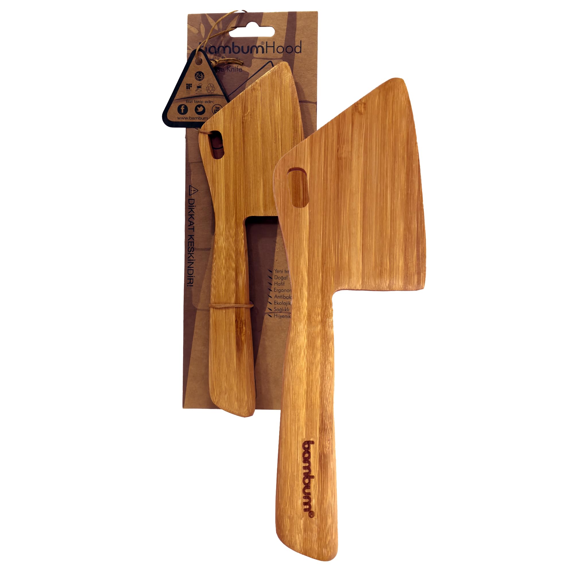 USRA Bamboo Kitchen Cheese Knife for Slicing Chopping or Push - Product Imagery