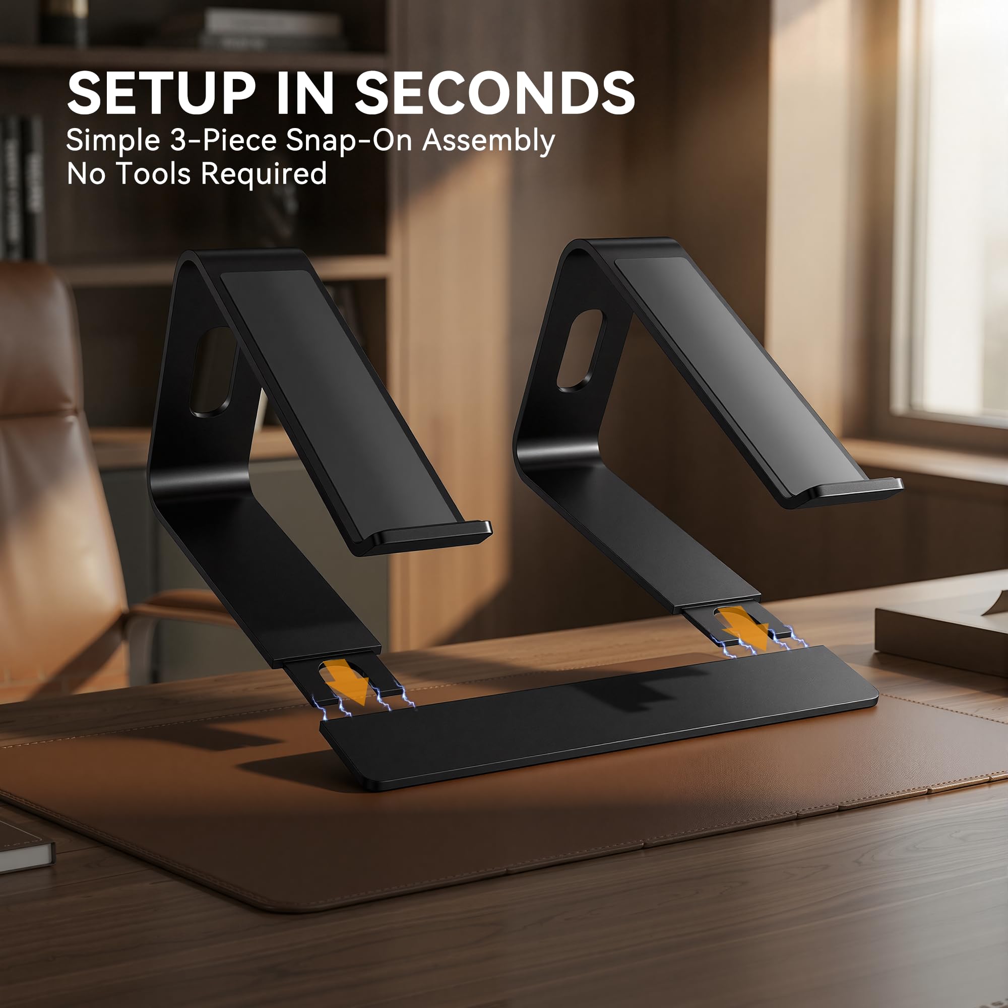 SOUNDANCE Laptop Stand, Aluminum Computer Riser, Ergonomic Laptops Elevator for Desk, Metal Holder Compatible with 10 to 15.6 Inches Notebook Computer, Black