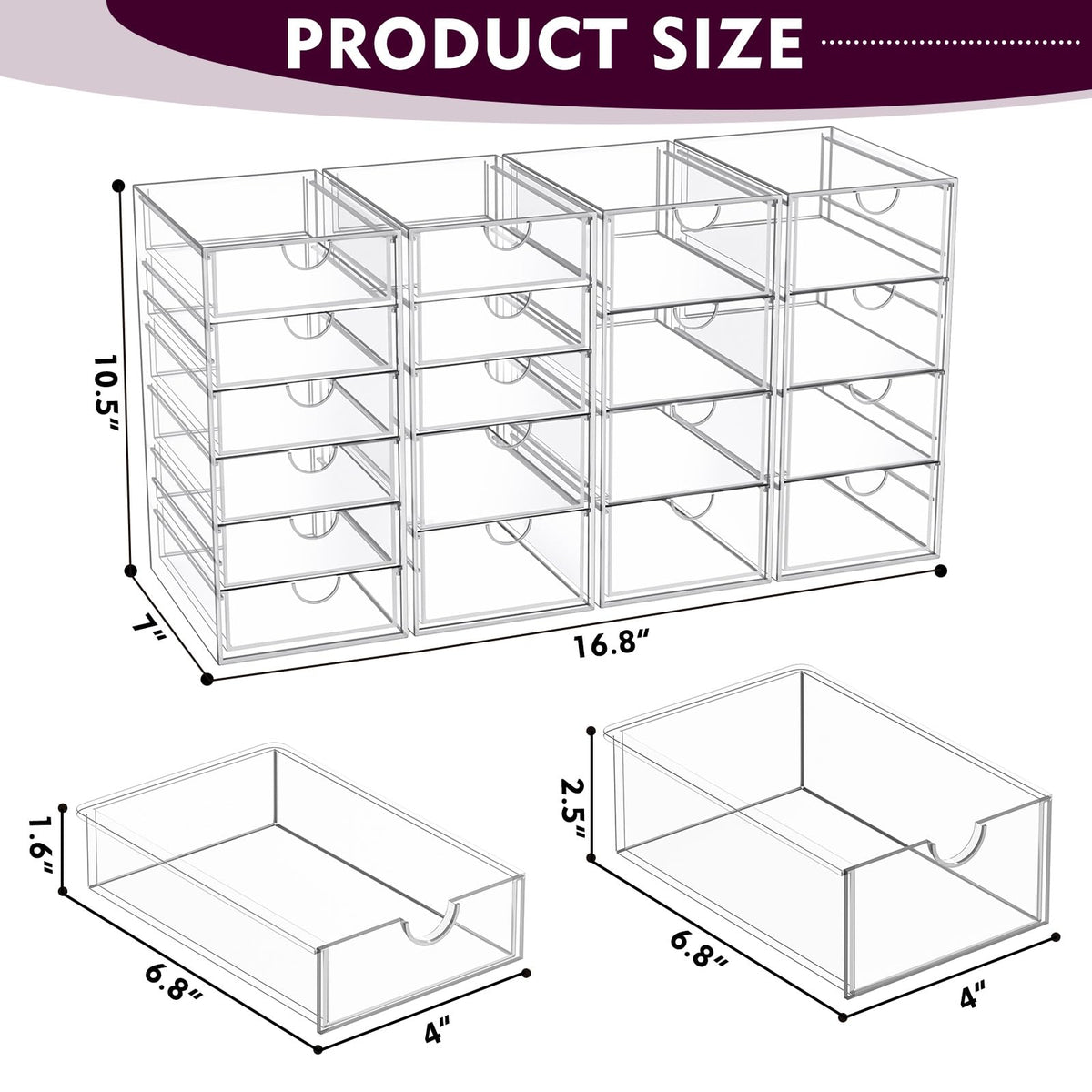 Acrylic Makeup Organizer with 19 Drawers Storage Drawer - YFXCVSL Official Imagery - 4