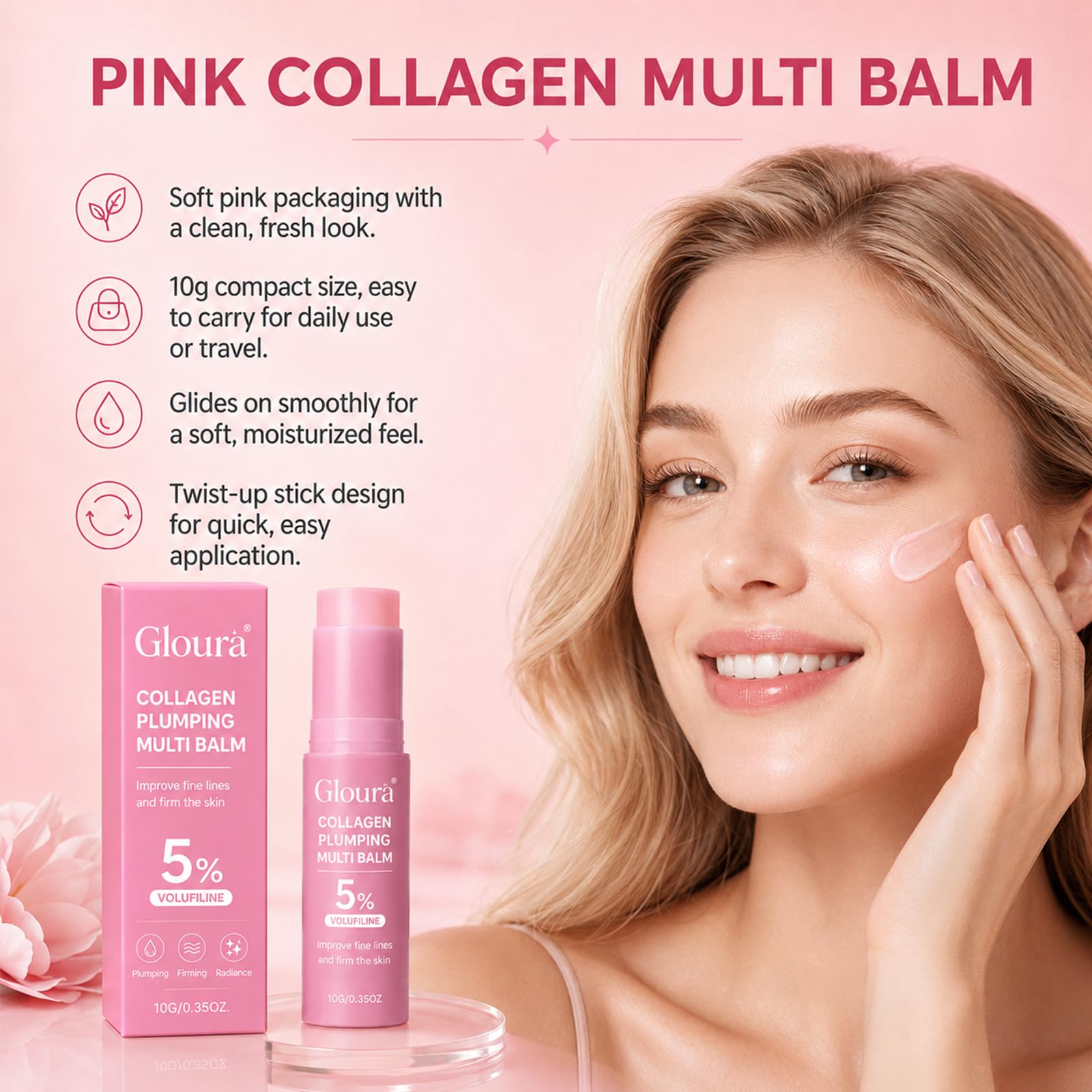 PDRN Volufiline Pink Collagen Volume Multi Balm 0 35 oz - Gloura Official Imagery - 3