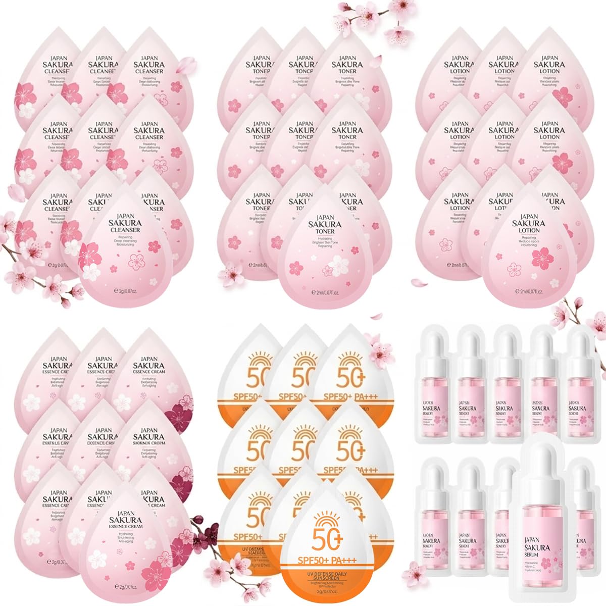60-Piece Mini Travel Skincare Set with Cleanser, Toner, Lotion, - Product Imagery