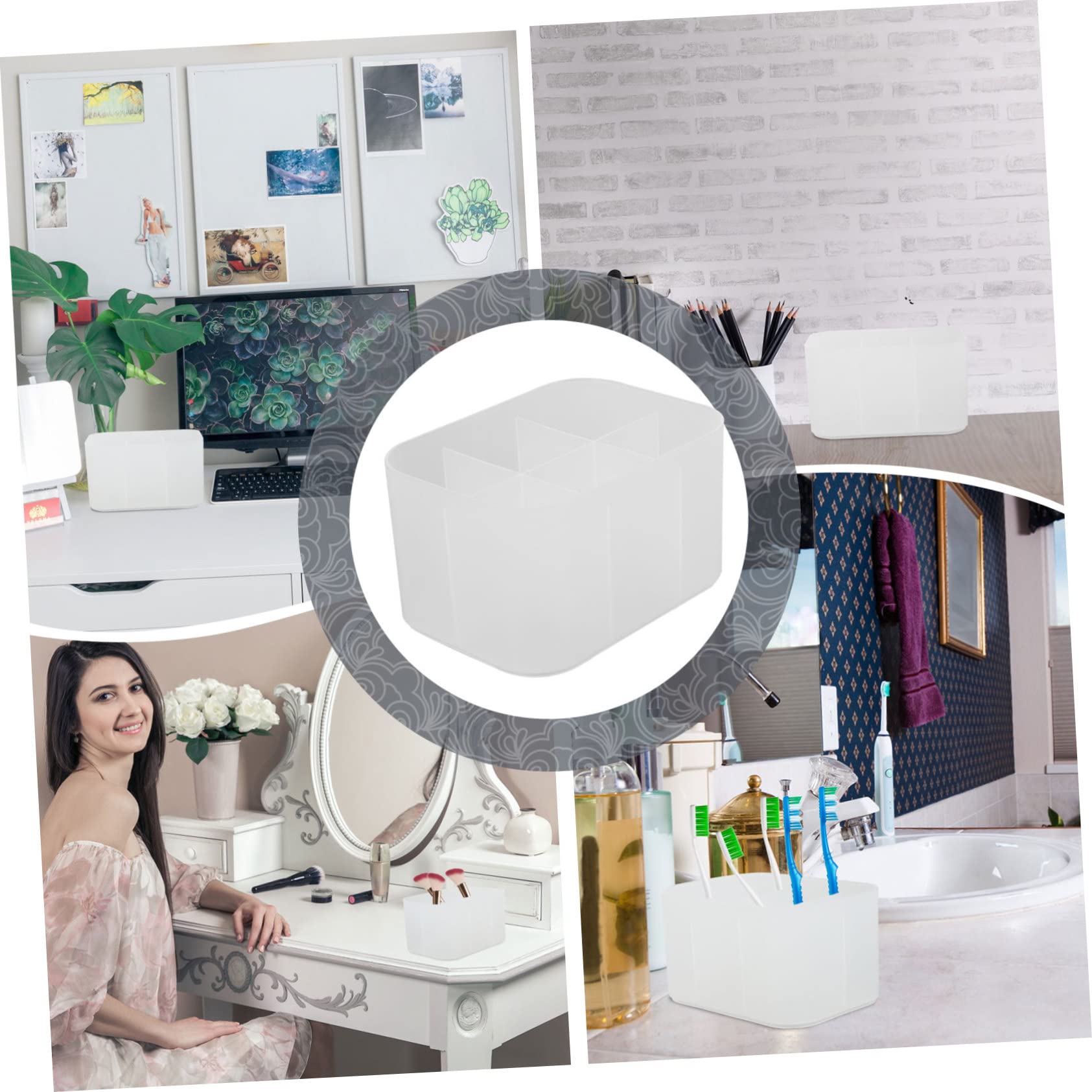 PAMINGONO Nail Art Tools Box Desktop Storage Box for Nail Art Pens Brush Decor 6 Slots in White