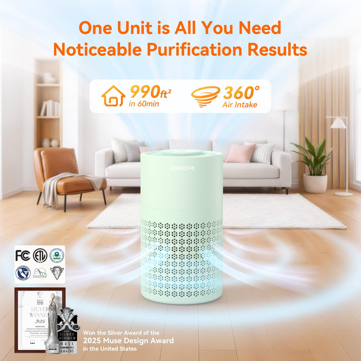 AIRROMI Air Purifier for Bedroom with HEPA 3 in 1 Filter Pet - AIRROMI Official Imagery - 3