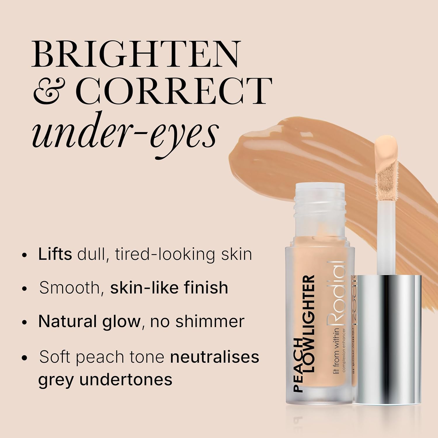 Elefair Rodial Peach Lowlighter travel size mini under eye brightener with hydrating formula, 0.05 fl oz, for a luminous look.
