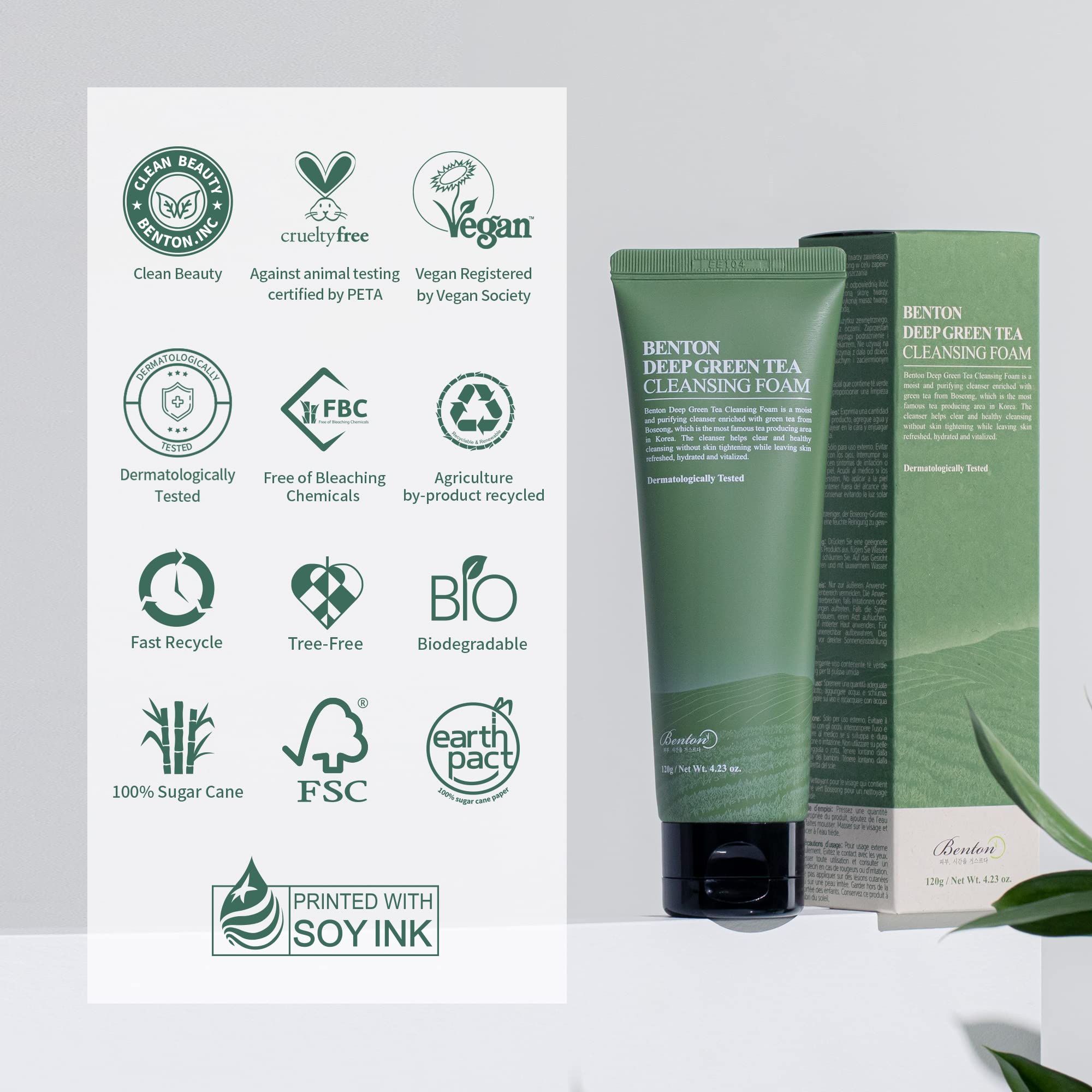 BENTON Deep Green Tea Natural Face Wash - BENTON Official Product Imagery - 7