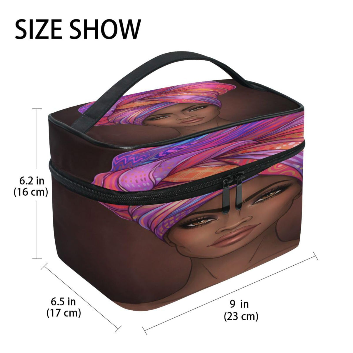 Makeup Bag Square Cosmetic Train Case African American Woman - senya Official Imagery - 3