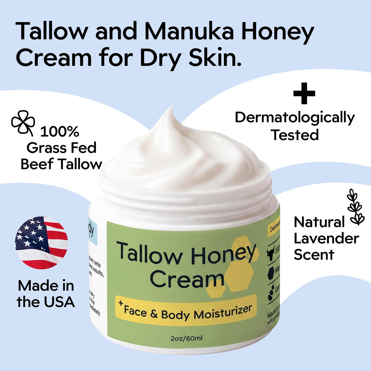 Clearbody Organics 2oz Grass Fed Beef Tallow and Honey Face - Clearbody Organics Official Imagery - 3
