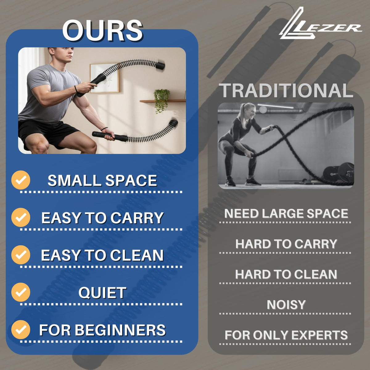 Weighted Ropeless Battle Ropes Cordless Workout Rope for - LEZER Official Imagery - 6